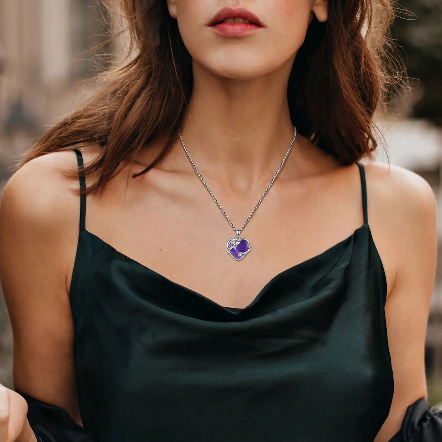 Amethyst Heart Pendant – Butterfly Crystal Healing Necklace for Women