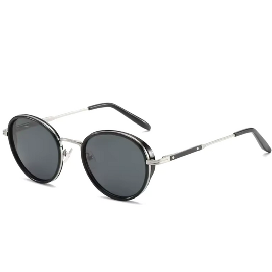 black vintage round sunglasses for women with acetate frame