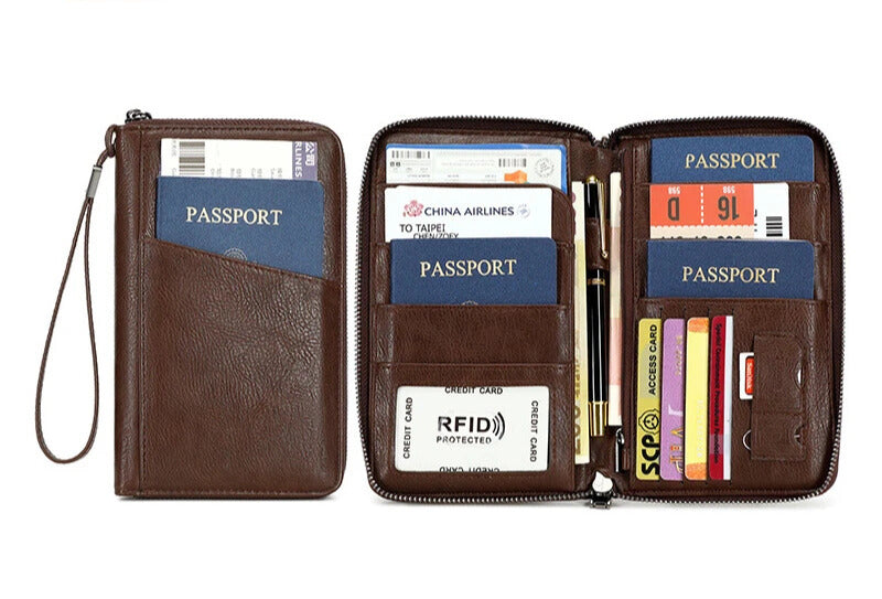 Brown PU leather passport wallet Elegantia