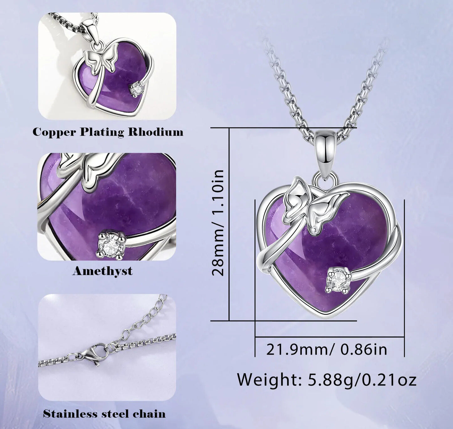 Handmade Amethyst Heart Pendant – Symbol of Love and Calm