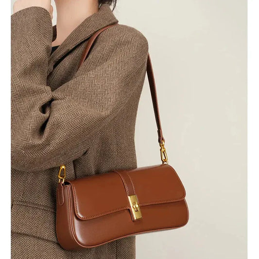 womens genuine brown leather shoulder bag