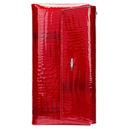 Genuine red leather long wallet for women