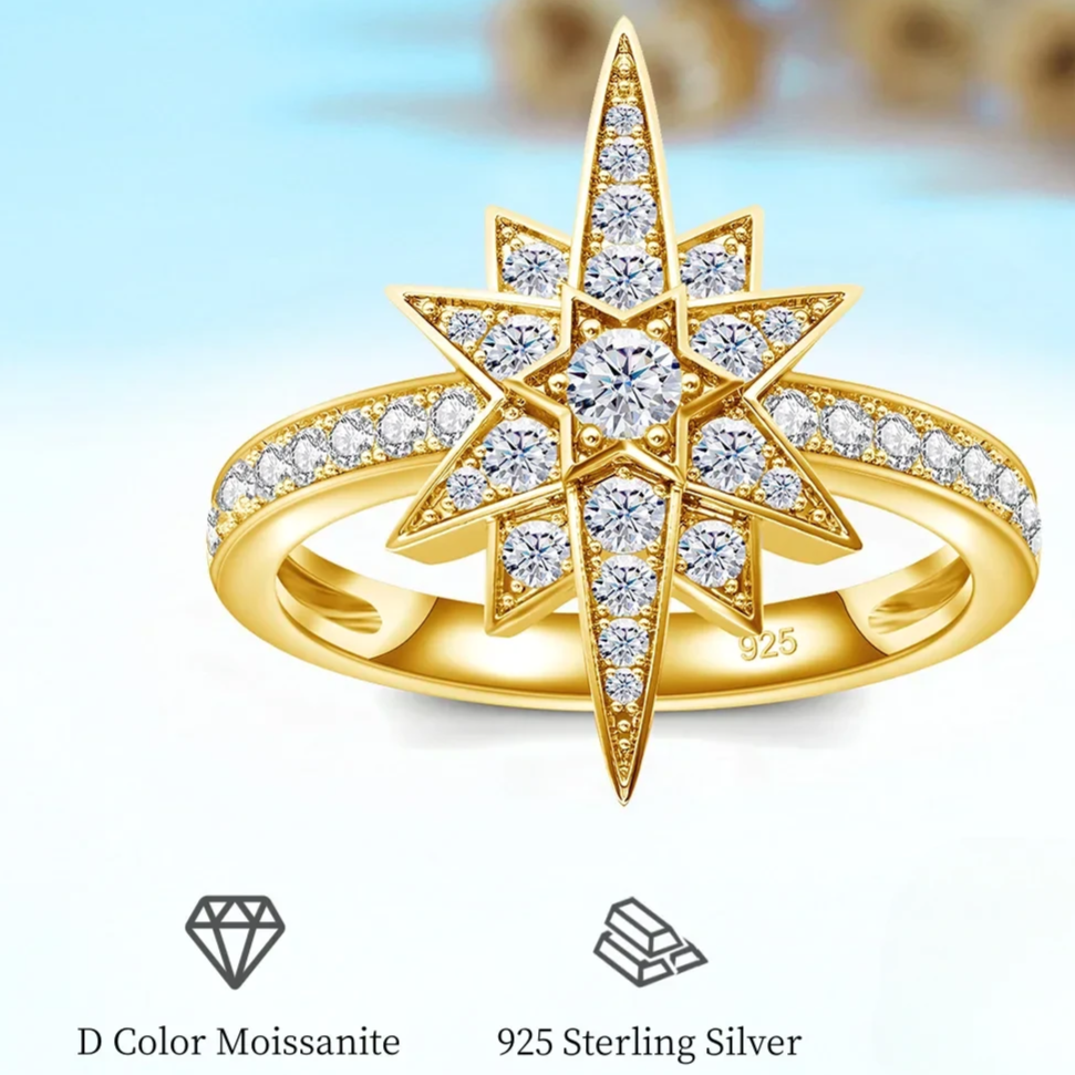 Bridal moissanite star ring in sterling silver