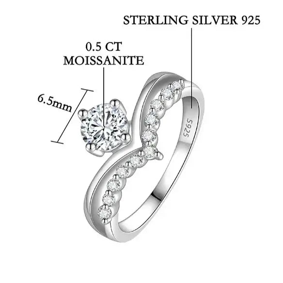 detail sterling silver ring with V-shape silhouette