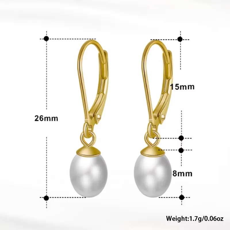 size delicate gold pearl drop earrings hypoallergenic