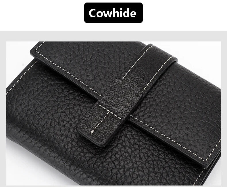 durable cowhide short wallet with hasp fastening for women
