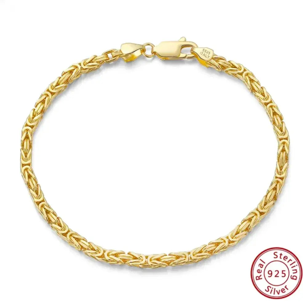 Gold-finish Byzantine chain bracelet with rounded links over 925 silver