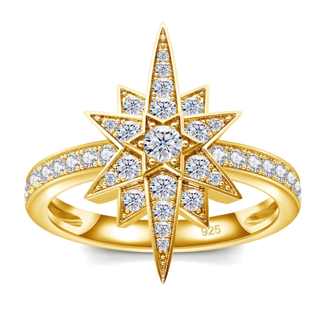 Sterling silver star ring with D-colour VVS1 moissanite