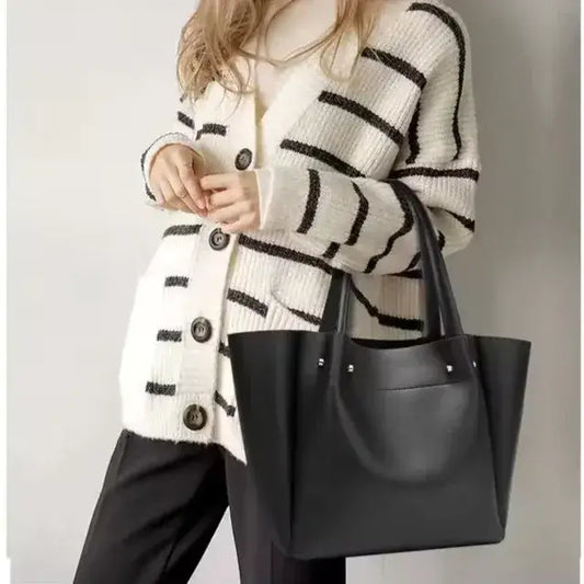 UrbanEase black tote bag styled as crossbody