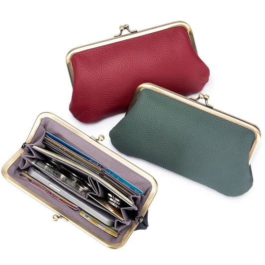 black vintage leather wallet with metal frame