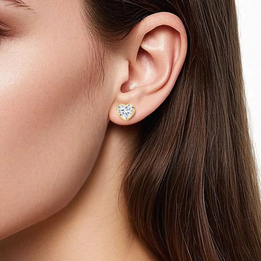 elegant gold heart stud earrings with cubic zirconia
