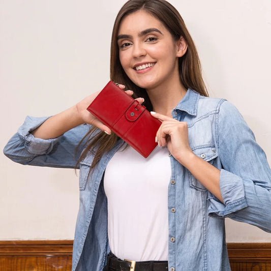 Women’s luxury genuine red leather long wallet Elegantia