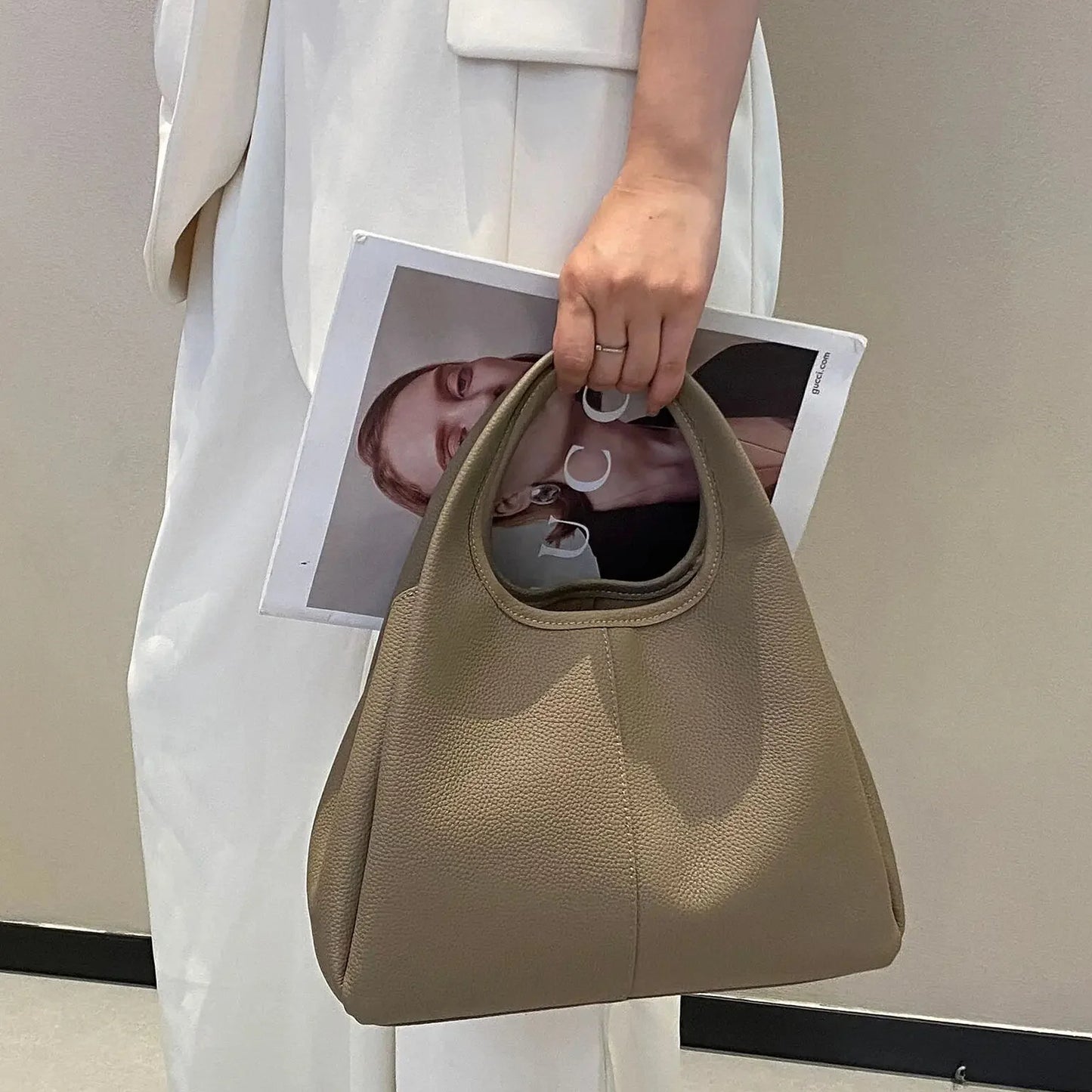 Leather crossbody tote — organised interior with slip & zip pockets