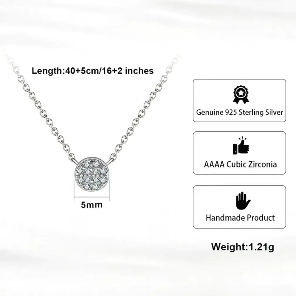 925 sterling silver round pendant necklace detail