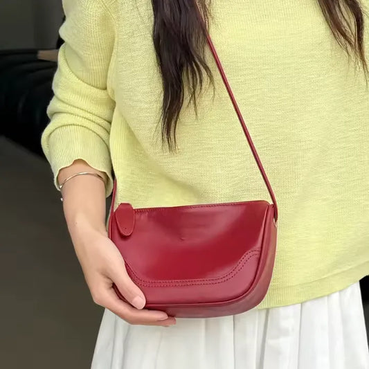 genuine leather mini bag red with phone sleeve