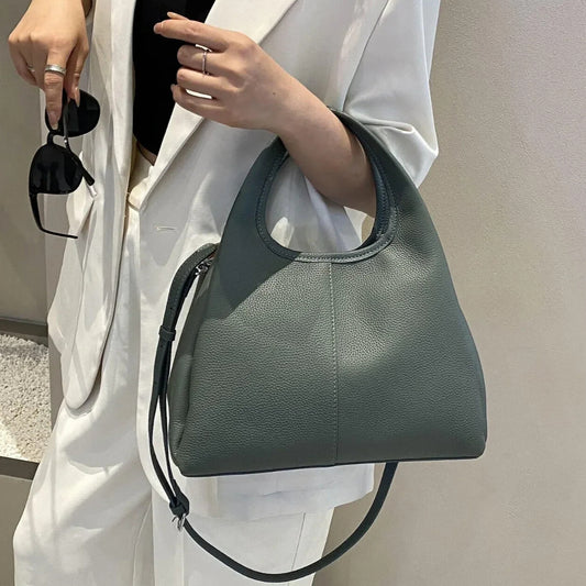 elegant gray leather tote