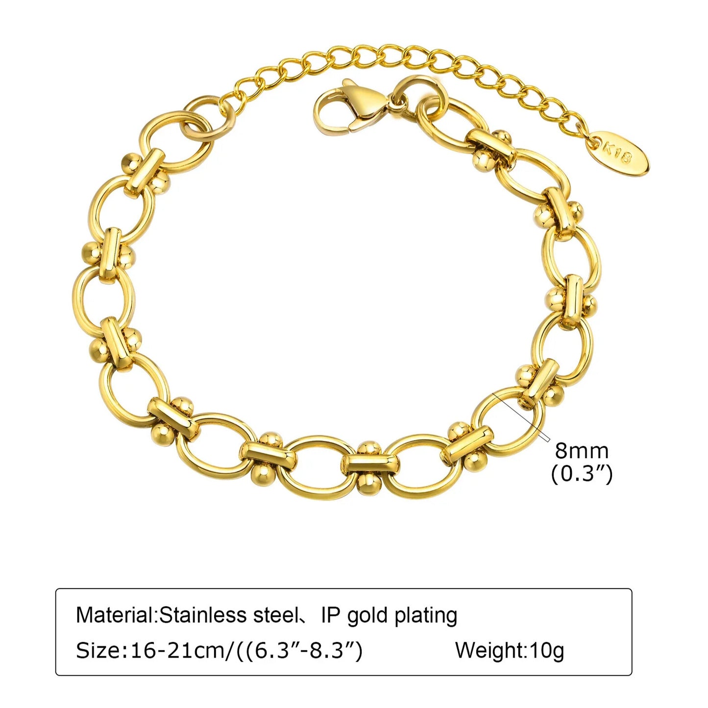 18k gold plated stainless steel chain bracelet durable design