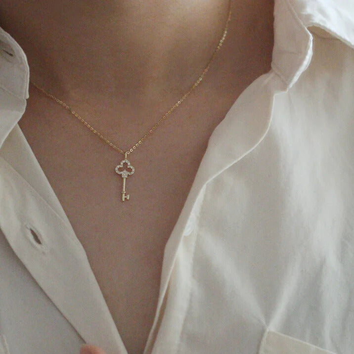 sterling silver key pendant necklace dainty collarbone chain