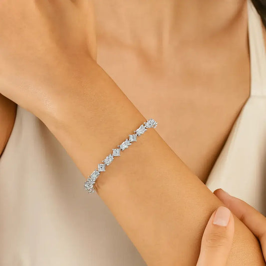 woman wearing sterling silver tennis bracelet