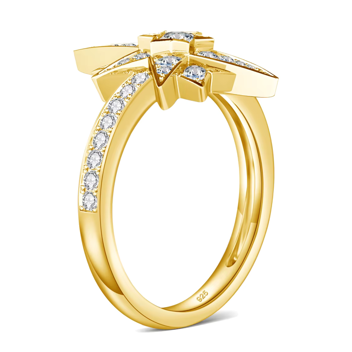 Women’s elegant moissanite star ring with CZ accents