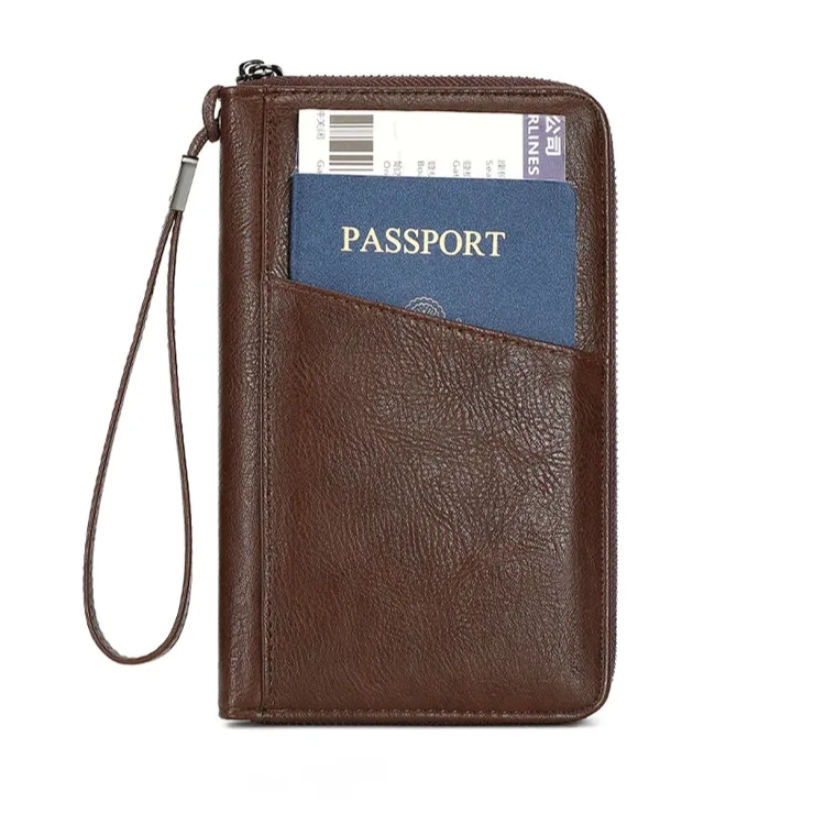 Brown RFID blocking leather travel organiser