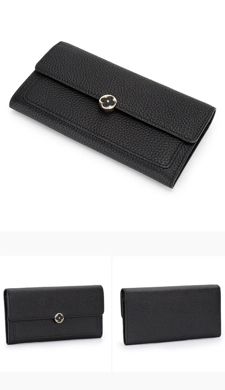 Women’s Genuine Leather Long Wallet – First-Layer Cowhide Clutch Purse
