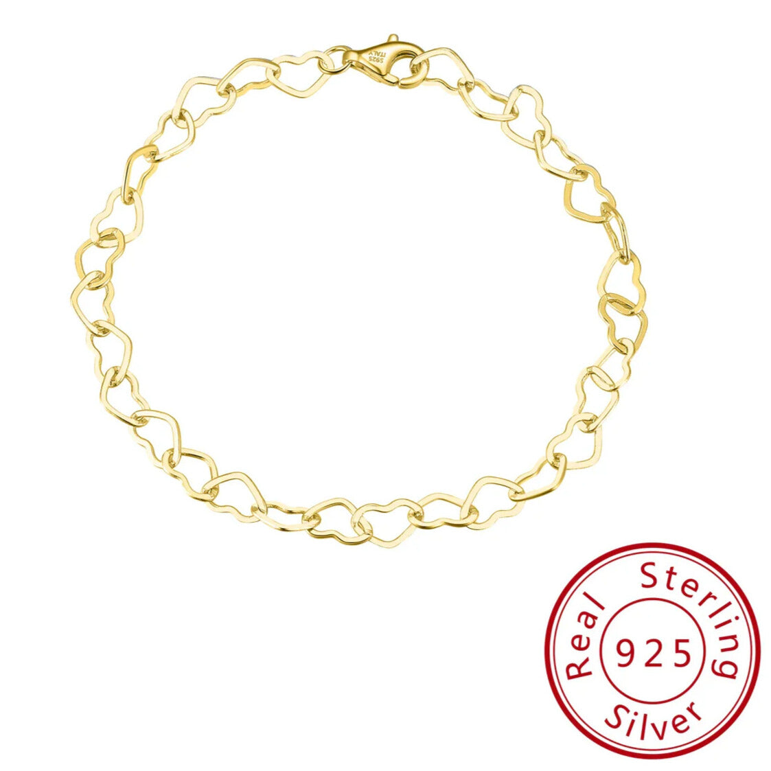 close up of gold heart link chain bracelet trendy womens jewellery