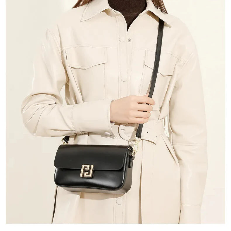 Aurelia Leather Crossbody — structured square silhouette in genuine leather