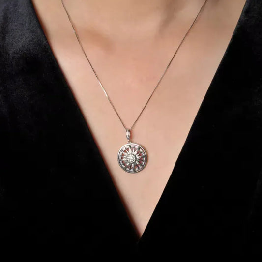 elegantia vintage silver sun pendant lifestyle image