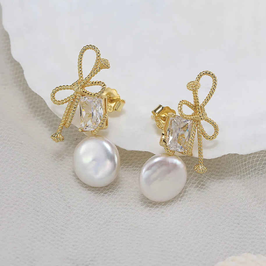 womens vintage pearl drop earrings in sterling silver with natural baroque pearl