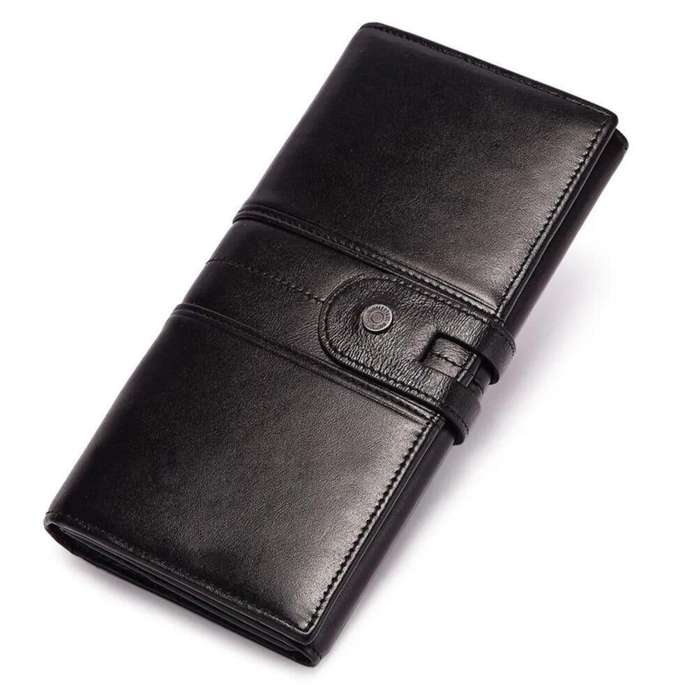 Women’s luxury genuine black leather long wallet Elegantia
