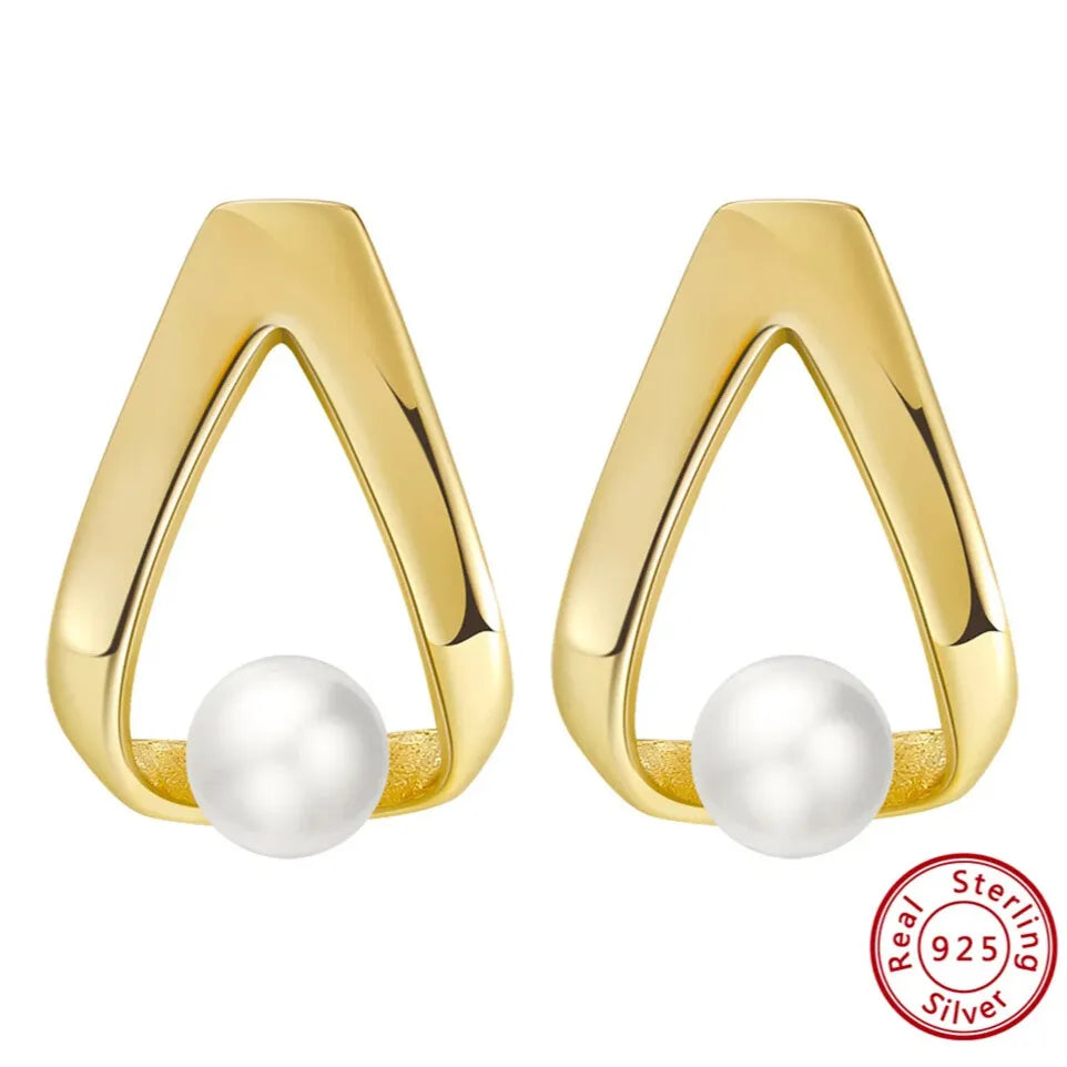 real sterling silver dainty gold triangle pearl jewellery