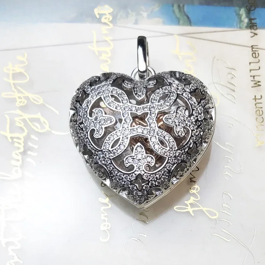 sterling silver heart locket pendant with zircon accents
