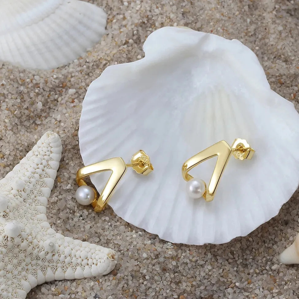 luxury gold plated pearl stud earrings