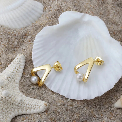 luxury gold plated pearl stud earrings