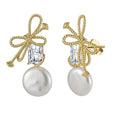 Vintage Bow Knot Earrings – Gold Plated with Natural Baroque Pearl