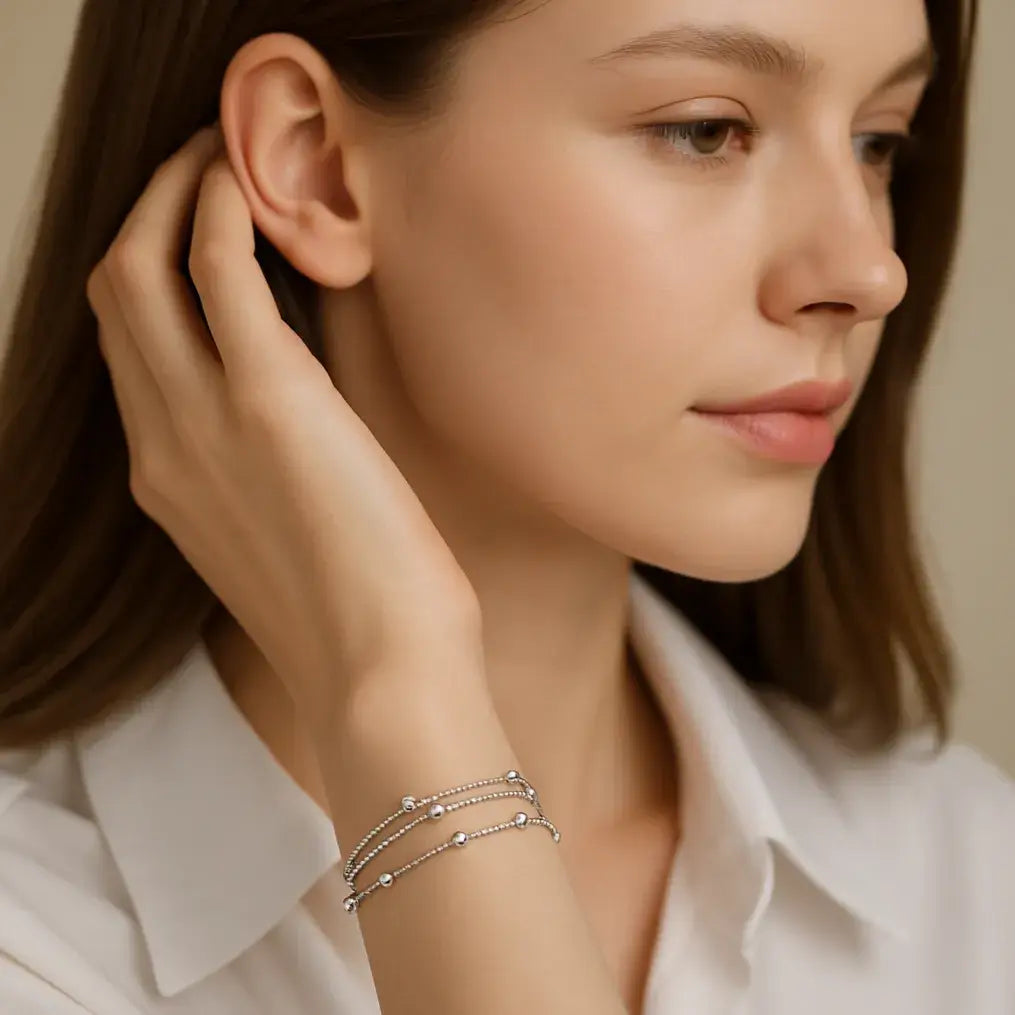 delicate three-layer silver bracelet for women minimalist style