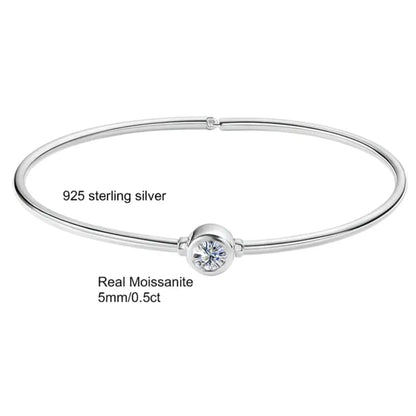 minimalist silver bangle with brilliant moissanite