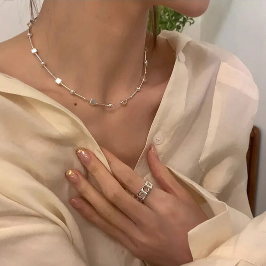 Elegant silver bead choker for party and evening outfits
