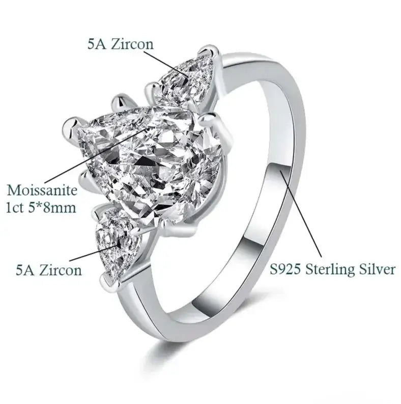 premium silver pear-cut ring close detail