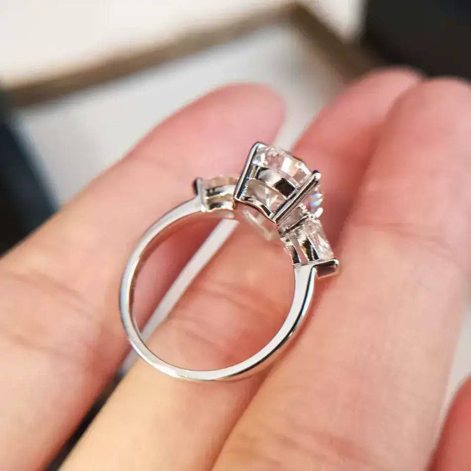 side view 925 sterling silver moissanite solitaire ring