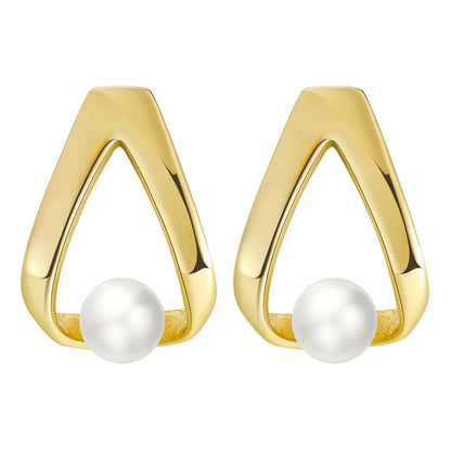 elegant gold pearl stud earrings 925 silver