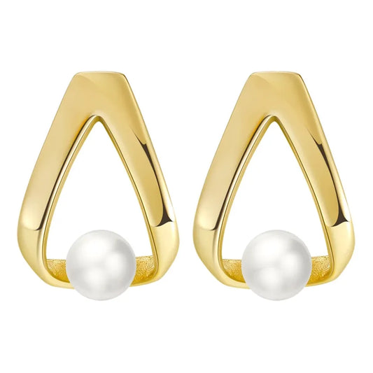 elegant gold pearl stud earrings 925 silver