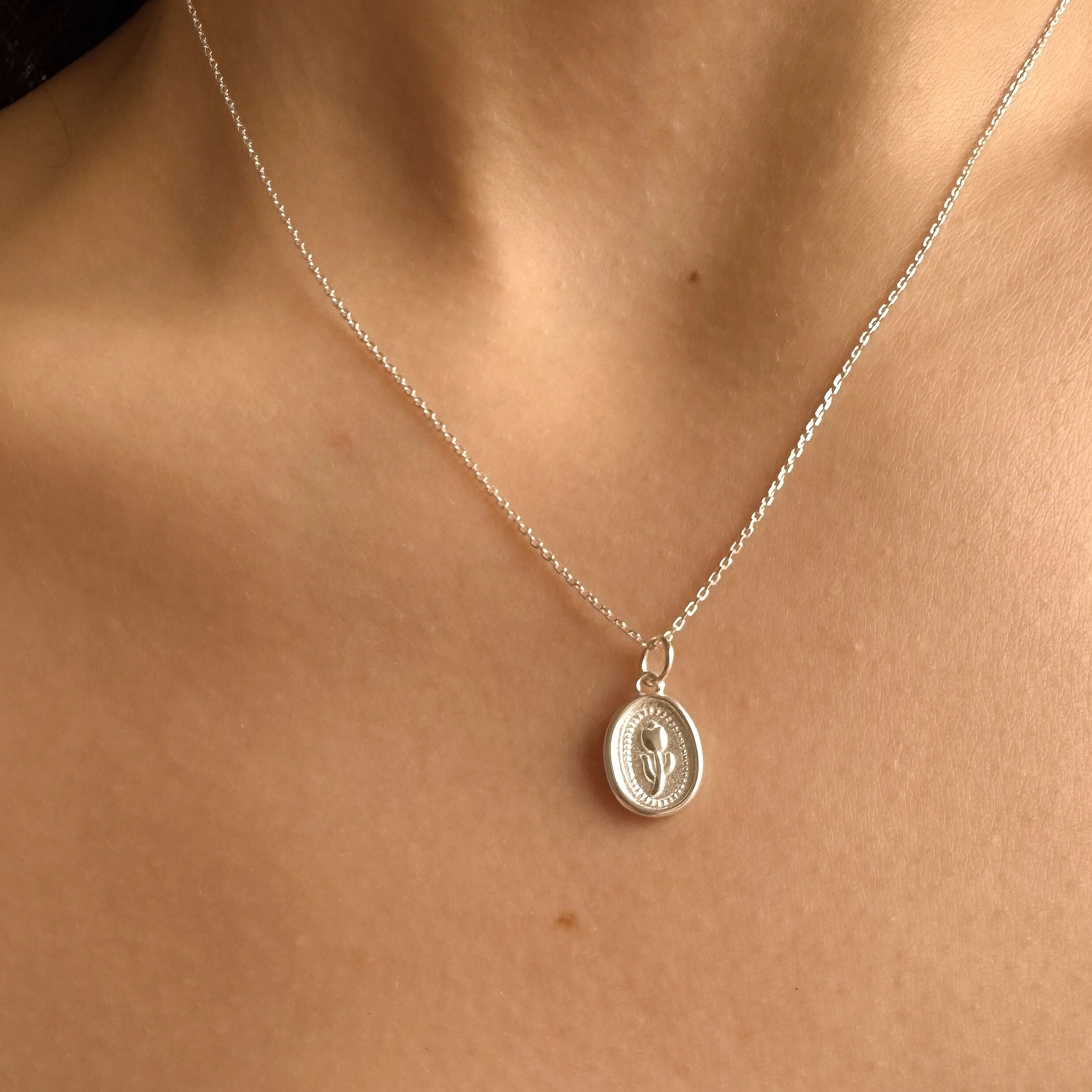 Silver tulip pendant minimalist jewellery