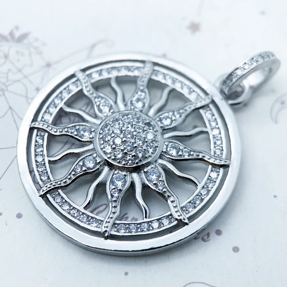 Vintage Sun Charm Pendant – 925 Silver with White Zircon Stone
