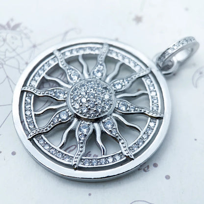 Vintage Sun Charm Pendant – 925 Silver with White Zircon Stone