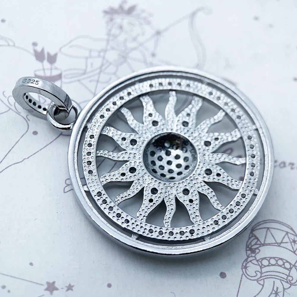 Vintage Sun Charm Pendant – 925 Silver with White Zircon Stone