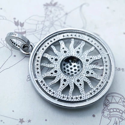 Vintage Sun Charm Pendant – 925 Silver with White Zircon Stone