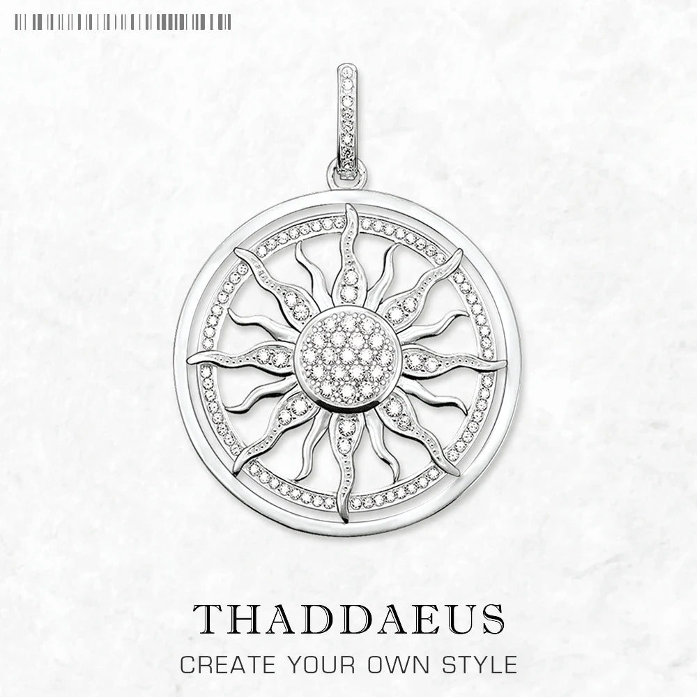 Vintage Sun Charm Pendant – 925 Silver with White Zircon Stone