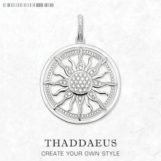 Vintage Sun Charm Pendant – 925 Silver with White Zircon Stone